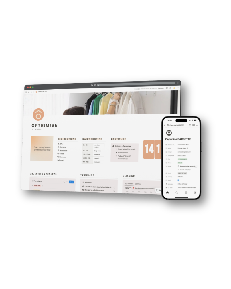 Tableau de bord Notion personnalisé et CRM Notion