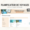 1 Template Notion Planificateur de voyages – organise facilement tes vacances avec un tableau de bord centralisé, la gestion des réservations, des to-do, du budget, de la valise, des bonnes adresses et du programme jour par jour.