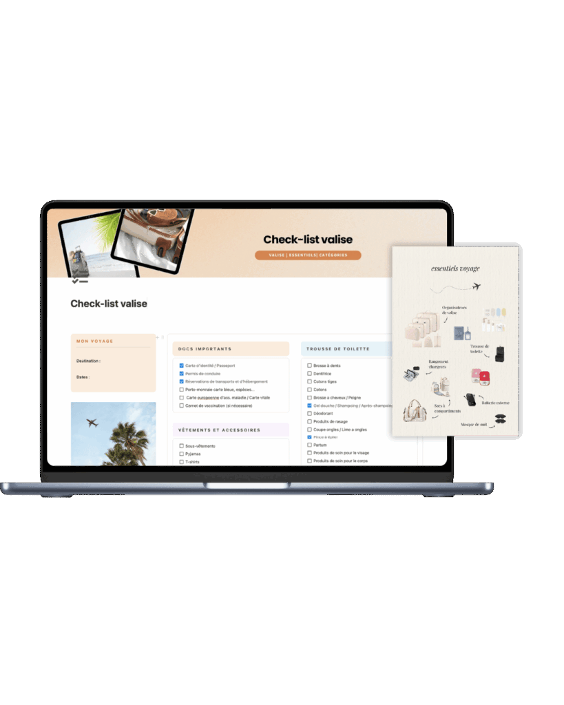 check list voyage - liste à cocher valise template Notion